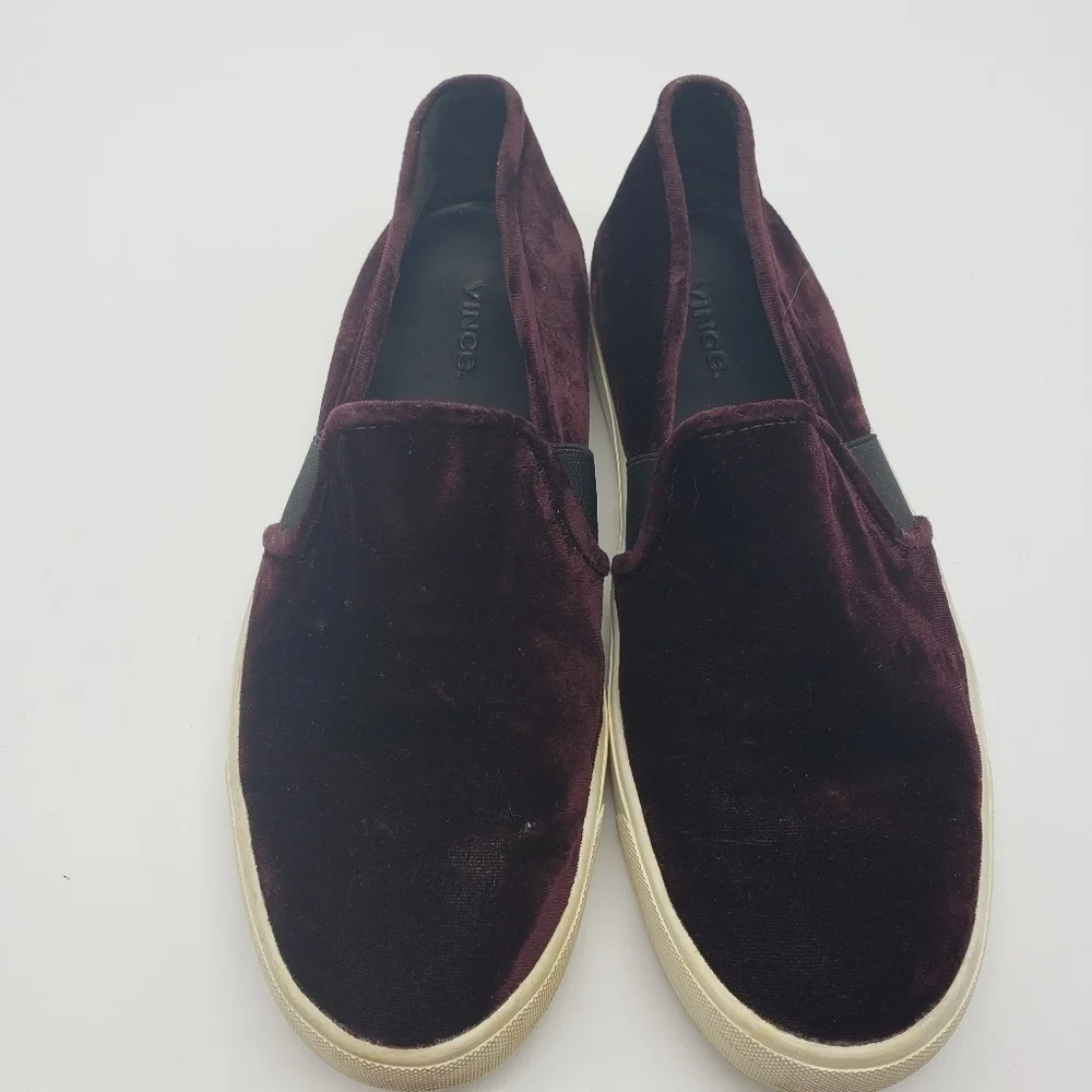 VINCE. Women US 8.5 plum burgundy wine color velvet slip on sneakers BLAIR - Picture 2 of 9
